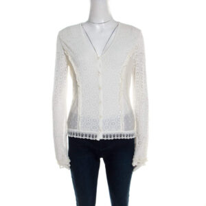 luxury-women-escada-used-clothes-p201394-005-1 escada off white multi lace paneled long sleeve cardigan m