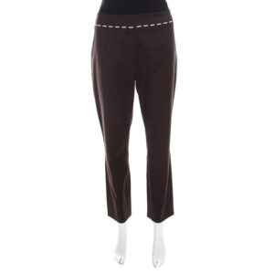 escada mocca brown stretch cotton embroidered waist detail cropped pants l