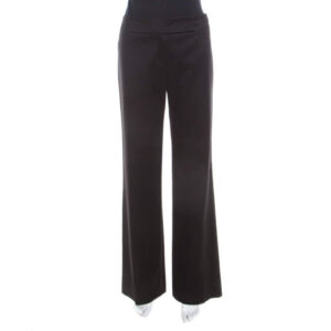 escada black textured cotton jacquard high waist wide leg trousers m