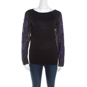 luxury-women-escada-used-clothes-p201447-001-1 escada black silk wool knit floral embroidered long sleeve top s