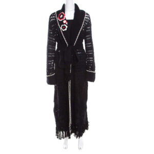 luxury-women-escada-used-clothes-p201465-1560679423-001-1 escada black crochet knit floral applique scalloped tassel edge long cardigan l