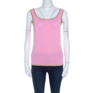 luxury-women-escada-used-clothes-p207880-004 escada baby pink stretch knit sequined lace trim sleeveless top m