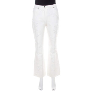 luxury-women-escada-used-clothes-p207920-001 escada white cotton denim sequined rosette applique flared jeans m