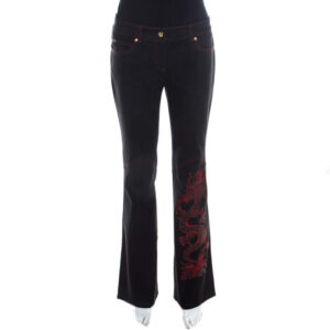 luxury-women-escada-used-clothes-p208720-001 escada black stretch denim dragon embroidered flared jeans m