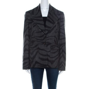 escada grey cashmere wool animal pattern single button blazer m