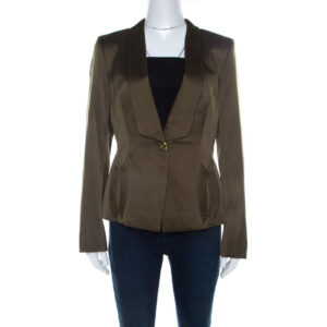 escada olive green silk satin tailored blazer m