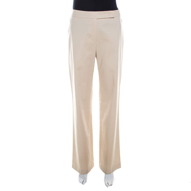 luxury-women-escada-used-clothes-p209421-001 Escada Beige Cotton Flat Front Straight Fit Trousers M