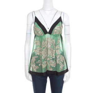 luxury-women-etro-used-clothes-p168577-004 etro green sheer silk sequined floral applique detail babydoll top l