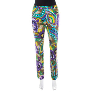 etro multicolor printed cotton straight fit trouser m