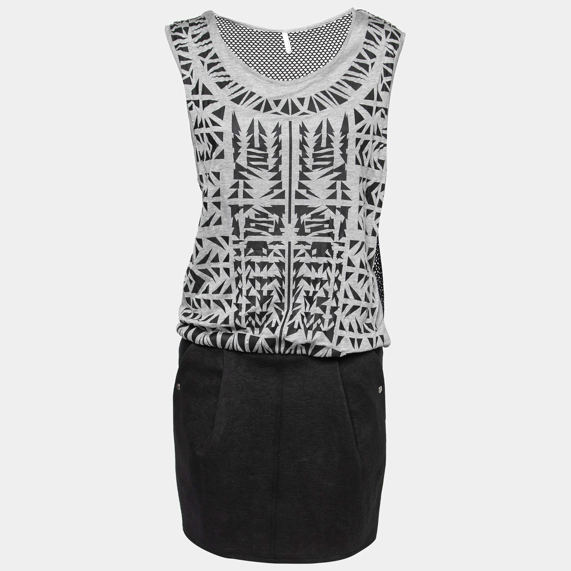 luxury-women-faith-connexion-used-clothes-p212465-010 faith connexion monochrome abstract print jersey mesh back sleeveless tank dress m
