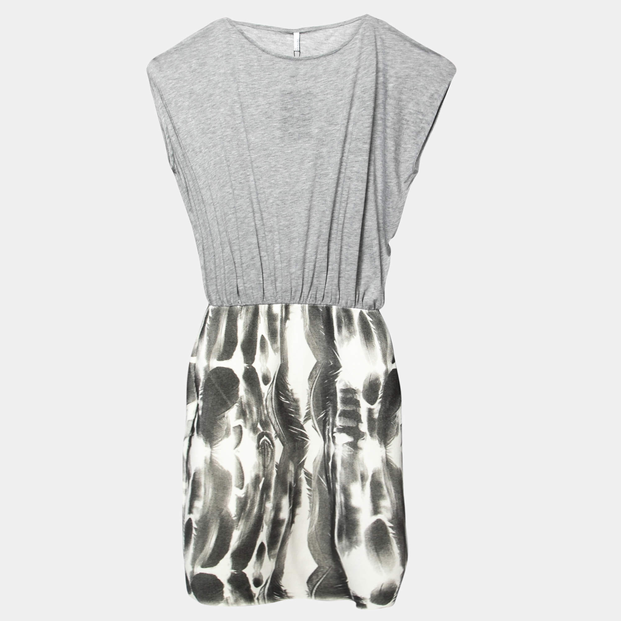 luxury-women-faith-connexion-used-clothes-p212470-005 faith connexion further grey jersey blouson bodice feather print pencil dress xs