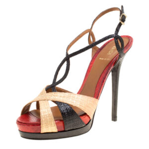 luxury-women-fendi-used-shoes-p163640-006 fendi tri color raffia and snakeskin strappy slingback platform sandals size 39