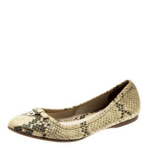 fendi beige python leather bow detail ballet flats size 38