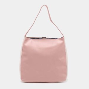 furla pink blush/white leather frame lock tote