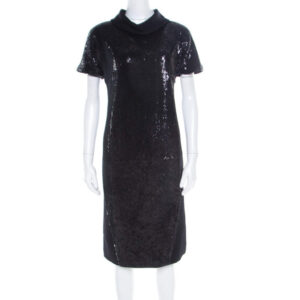 luxury-women-gianfranco-ferre-used-clothes-p182339-001 gianfranco ferre black sequin embellished wool dress m