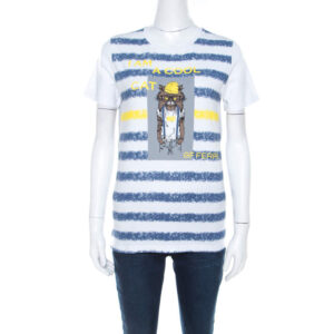 gianfranco ferre striped cotton printed crew neck t shirt m