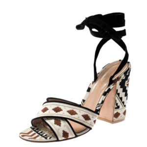 luxury-women-gianvito-rossi-used-shoes-p212406-002 gianvito rossi multicolor embroidered canvas and suede cheyenne ankle wrap sandals 39.5