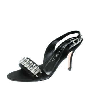 luxury-women-gina-used-shoes-p174428-003 gina black satin crystal embellished slingback sandals size 37