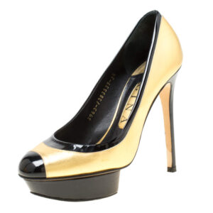 luxury-women-gina-used-shoes-p174833-006 gina two tone leather tori pumps size 36.5