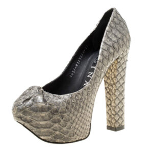 luxury-women-gina-used-shoes-p174845-006 gina grey python leather claire hoodie platform pumps size 36.5