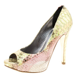 luxury-women-gina-used-shoes-p174848-007 gina multicolor python peep toe platform pumps size 37