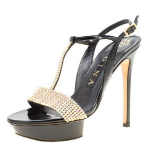 luxury-women-gina-used-shoes-p174849-006 gina black patent leather crystal embellished platform sandals size 37