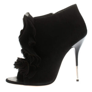 luxury-women-giuseppe-zanotti-new-shoes-p185324-006 giuseppe zanotti black suede peep toe silk ruffle detail ankle booties size 40.5