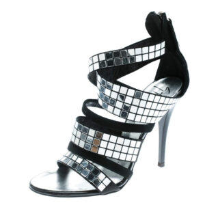 luxury-women-giuseppe-zanotti-used-shoes-p172462-003 giuseppe zanotti black suede mirror strappy sandals size 36.5