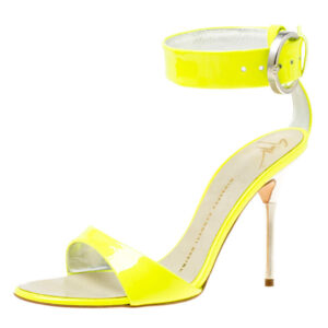 luxury-women-giuseppe-zanotti-used-shoes-p174371-008 giuseppe zanotti fluorescent green patent leather ankle strap open toe sandals size 36