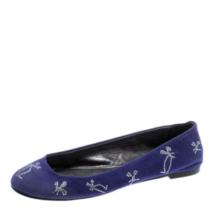 luxury-women-giuseppe-zanotti-used-shoes-p192857-003 giuseppe zanotti blue suede crystal embellished ballet flats size 36