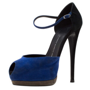 luxury-women-giuseppe-zanotti-used-shoes-p197268-007 giuseppe zanotti blue/black suede peep toe ankle strap platform sandals size 39