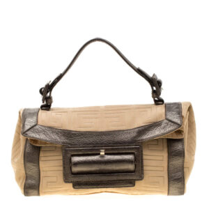 luxury-women-givenchy-used-handbags-p187381-010 givenchy cream and metallic brown canvas and leather satchel