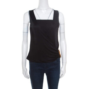 luxury-women-gucci-used-clothes-p170660-006 gucci black draped jersey bamboo buckle detail sleeveless top s