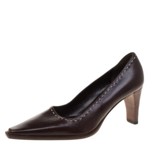 gucci brown leather pointed toe pumps size 34