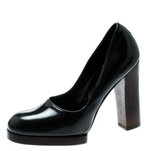gucci dark grey leather block heel pumps size 37