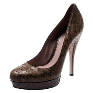 luxury-women-gucci-used-shoes-p198116-003 gucci brown python europe exclusive platform pumps size 38