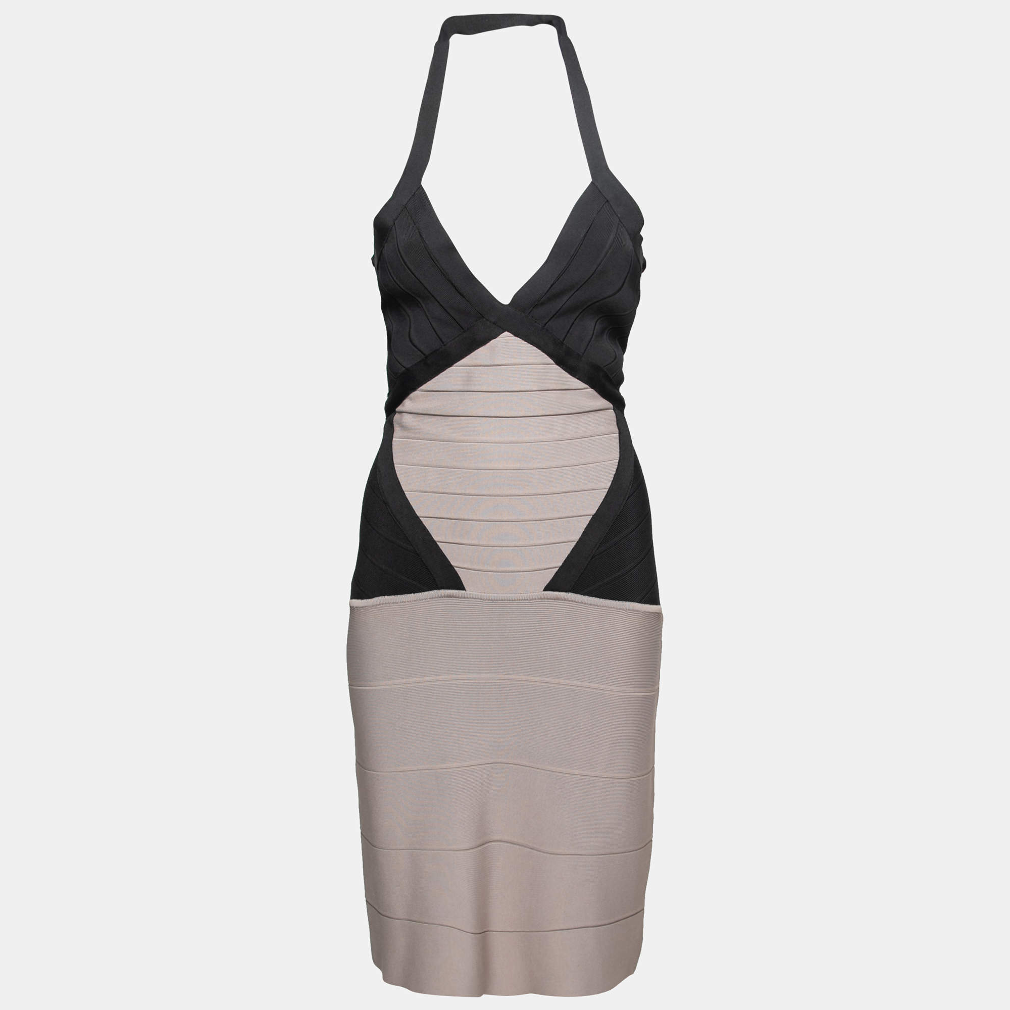 luxury-women-herve-leger-used-clothes-p204758-013 herve leger colorblock knit halter neck bandage dress s