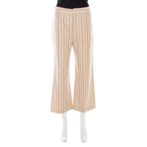 isabel marant beige striped linen and wool flared keroan cropped pants s
