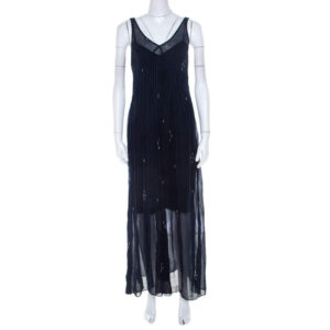 isabel marant navy blue chiffon  sleeveless cassidy maxi dress s