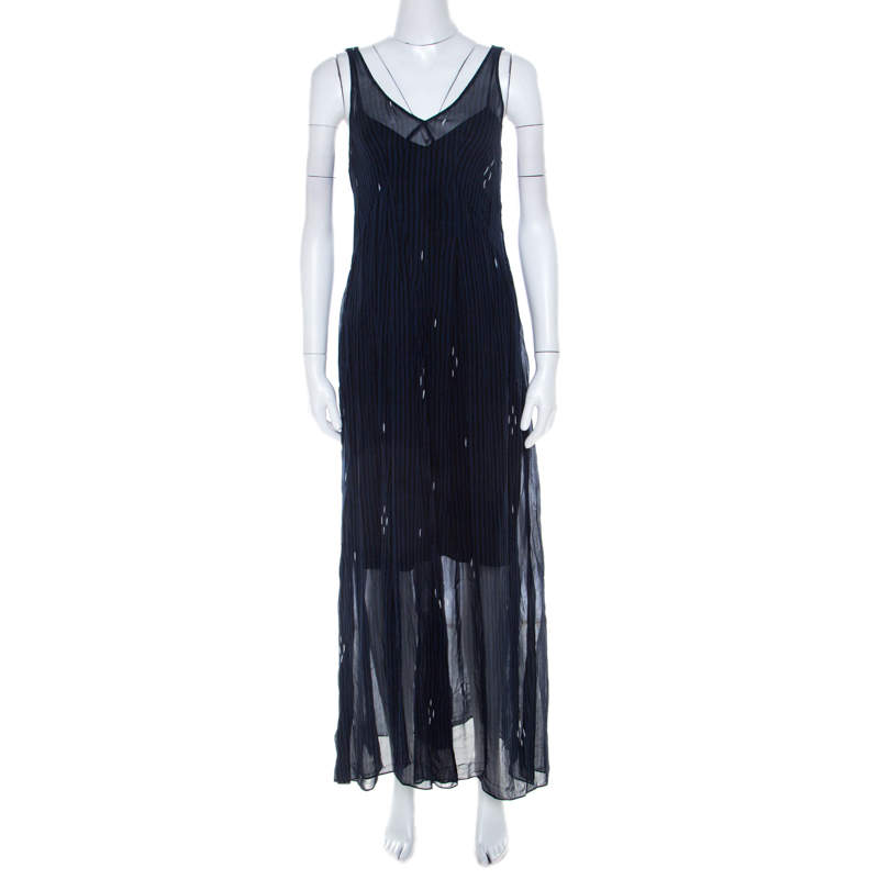 luxury-women-isabel-marant-used-clothes-p211193-002 Isabel Marant Navy Blue Chiffon Sleeveless Cassidy Maxi Dress S
