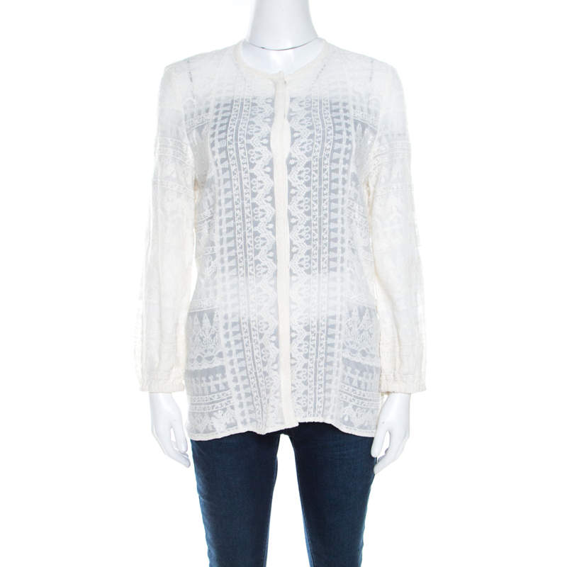 luxury-women-isabel-marant-used-clothes-p211238-006 Isabel Marant Off White Embroidered Voile Long Sleeve Shirt M