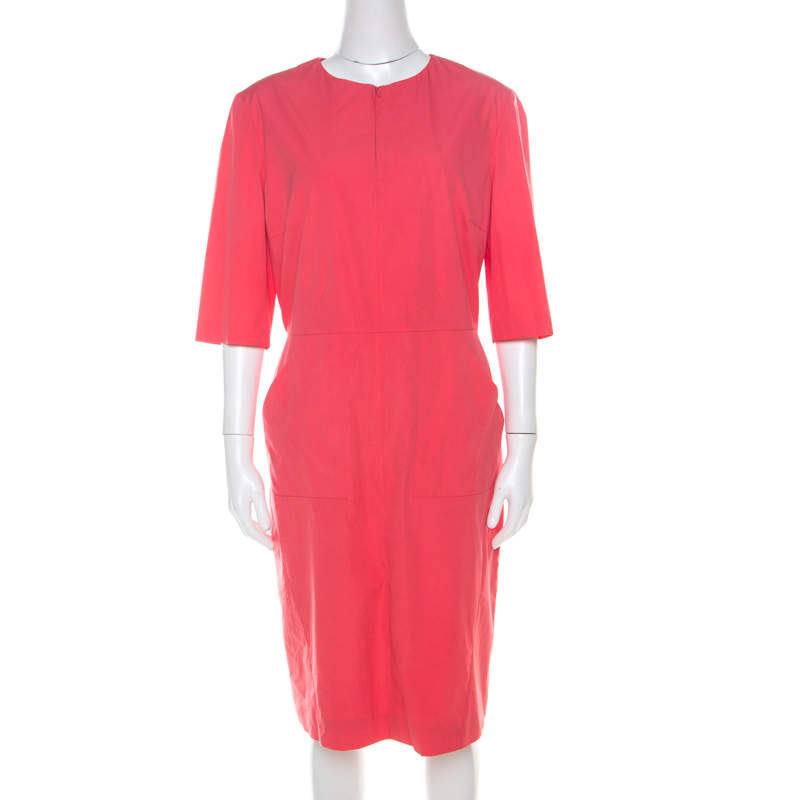 luxury-women-jil-sander-used-clothes-p215746-006 jil sander coral pink cotton zip front midi dress m