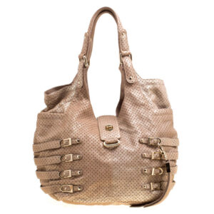 jimmy choo gold perforated leather bardia buckle shoulder bag