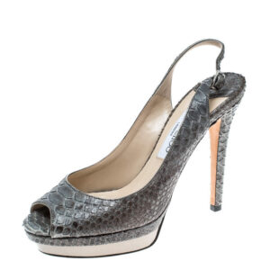 luxury-women-jimmy-choo-used-shoes-p163596-003 jimmy choo grey python peep toe slingback platform sandals size 38.5