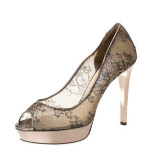 luxury-women-jimmy-choo-used-shoes-p212963-007 jimmy choo metallic bronze lace dahlia peep toe pumps size 40