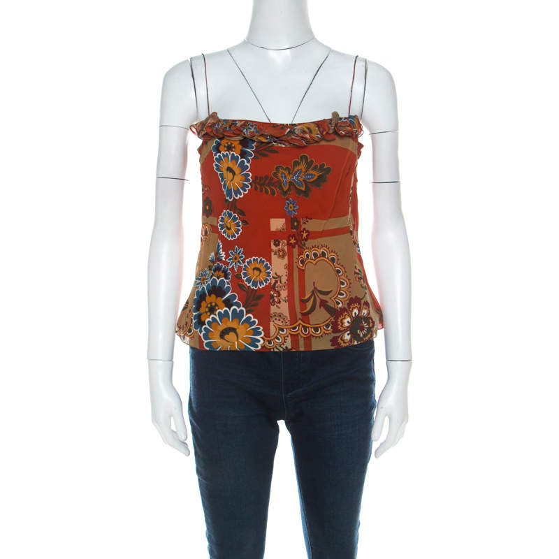 luxury-women-john-galliano-used-clothes-p216517-003 john galliano rust orange floral print silk camisole top m
