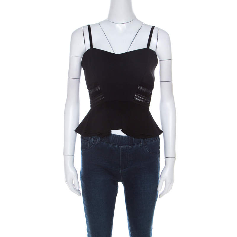 luxury-women-jonathan-simkhai-used-clothes-p212763-010 Jonathan Simkhai Black Crepe and Bonded Lace Peplum Cropped Top M