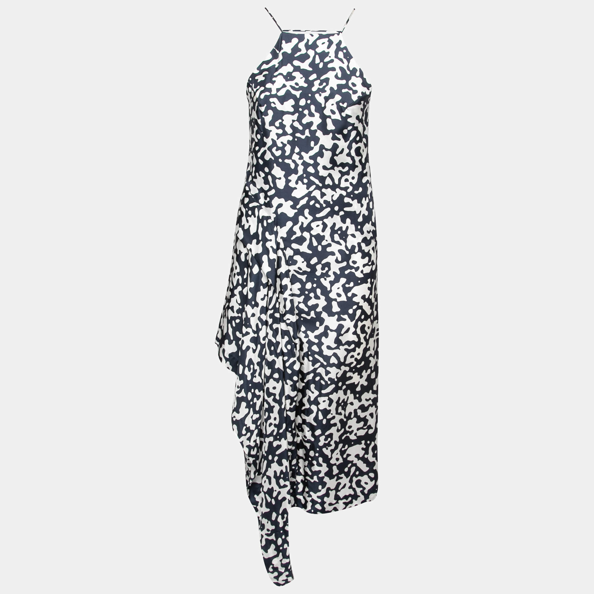 luxury-women-josh-goot-used-clothes-p212340-007 josh goot navy blue and white printed silk side bustle dress xs