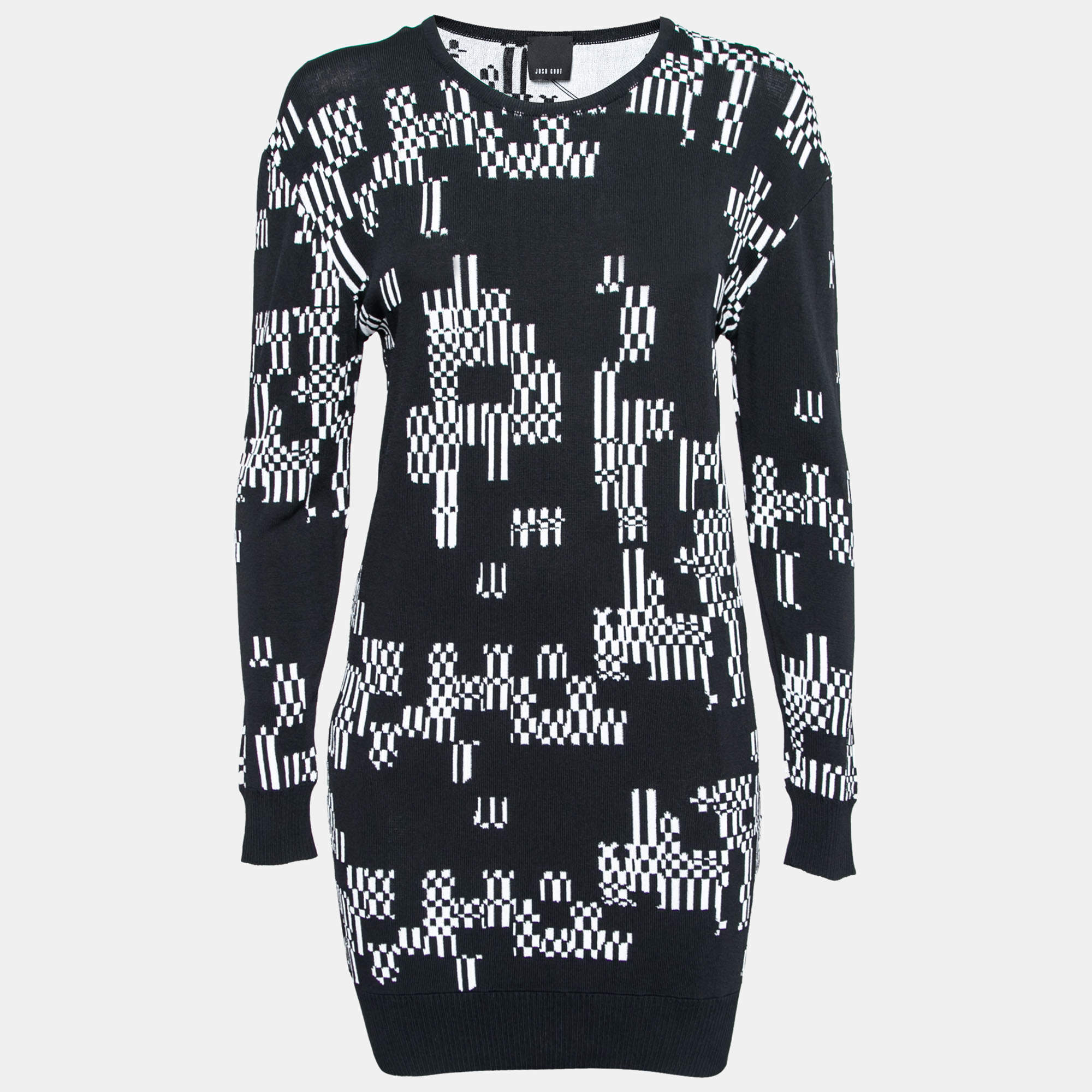 luxury-women-josh-goot-used-clothes-p212617-006 josh goot monochrome pixel intarsia knit glitch sweater dress xs