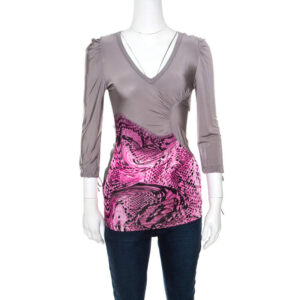 luxury-women-just-cavalli-used-clothes-p160842-0001 just cavalli grey and pink animal printed ruched long sleeve top s